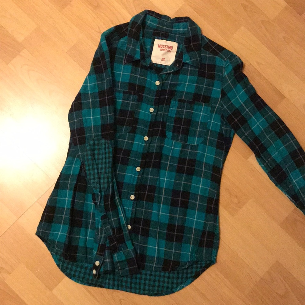 Black & Teal plaid button down